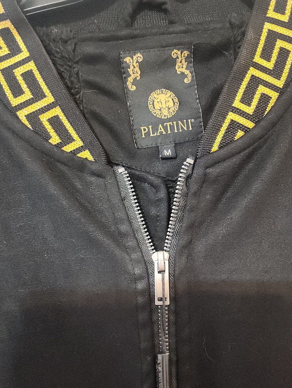Platini Men's Black Bomber Jacket with Gold Trim